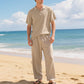 📢📢50% OFF !! ⏰Men's Casual Linen Blend Shirt and Pants Set Loose Fit Beach Wear