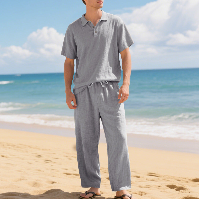 📢📢50% OFF !! ⏰Men's Casual Linen Blend Shirt and Pants Set Loose Fit Beach Wear