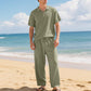 📢📢50% OFF !! ⏰Men's Casual Linen Blend Shirt and Pants Set Loose Fit Beach Wear