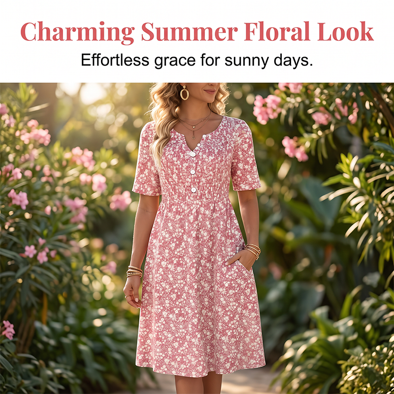 🎉 LIMITED TIME 50% OFF! 🔥Women's Casual V-Neck Print Dress with Pockets