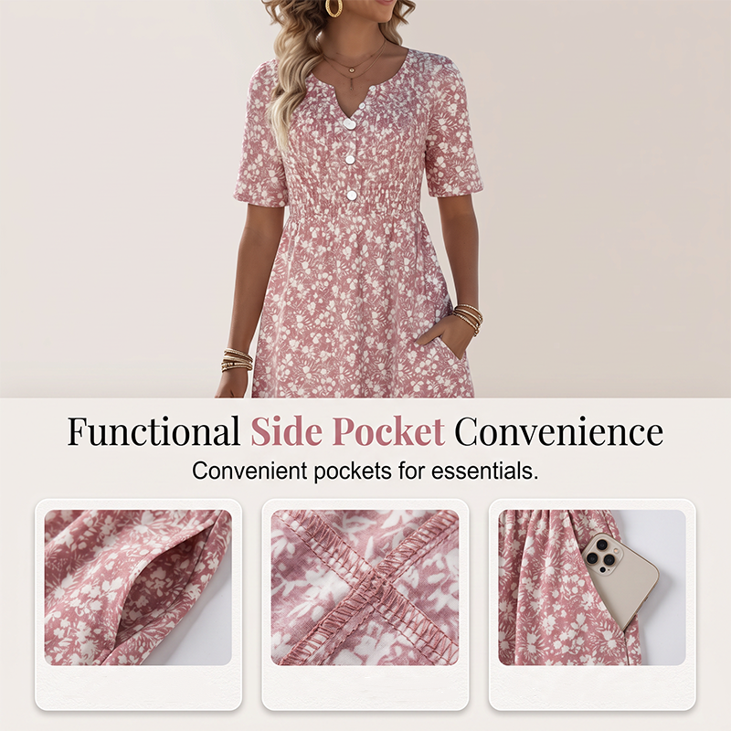 🎉 LIMITED TIME 50% OFF! 🔥Women's Casual V-Neck Print Dress with Pockets