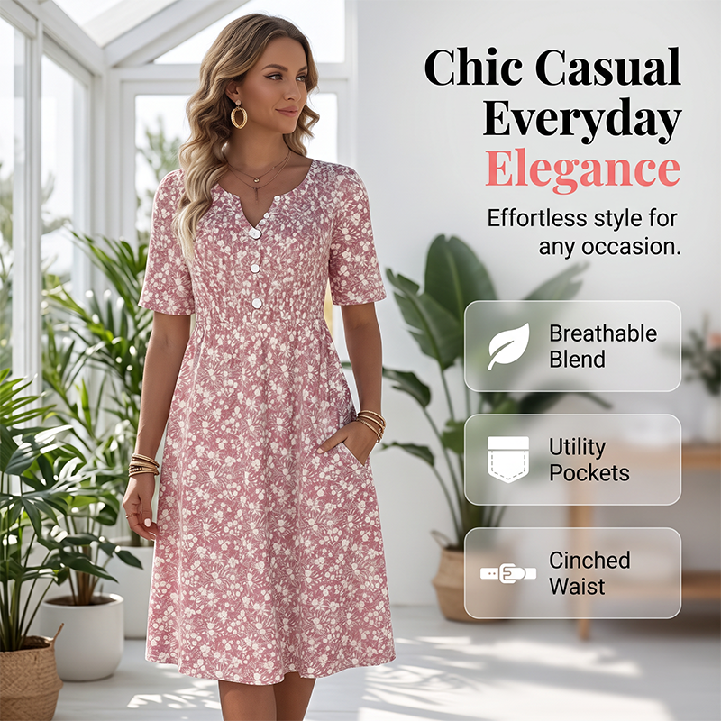 🎉 LIMITED TIME 50% OFF! 🔥Women's Casual V-Neck Print Dress with Pockets