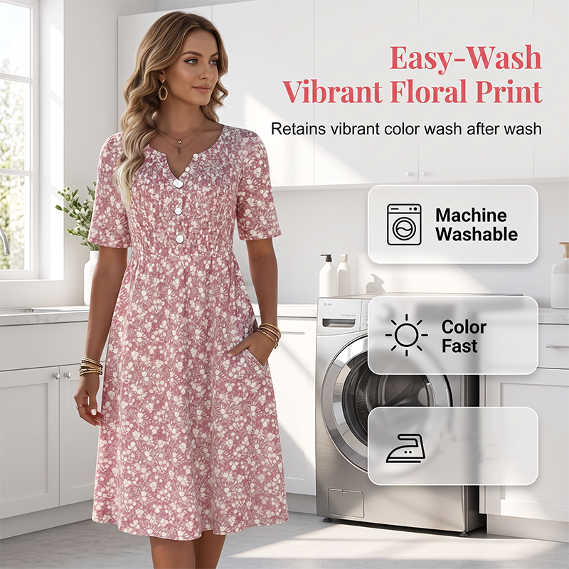 🎉 LIMITED TIME 50% OFF! 🔥Women's Casual V-Neck Print Dress with Pockets