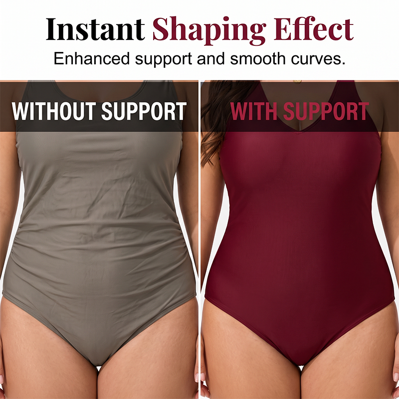 🥳SUMMER HOT SALE🎉1LAST DAY 50% OFF⌛️🩱Elegant Plus Size Solid Color Swim Dress – Premium Textured One-Piece for Beach & Pool