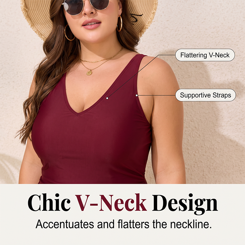 🥳SUMMER HOT SALE🎉1LAST DAY 50% OFF⌛️🩱Elegant Plus Size Solid Color Swim Dress – Premium Textured One-Piece for Beach & Pool