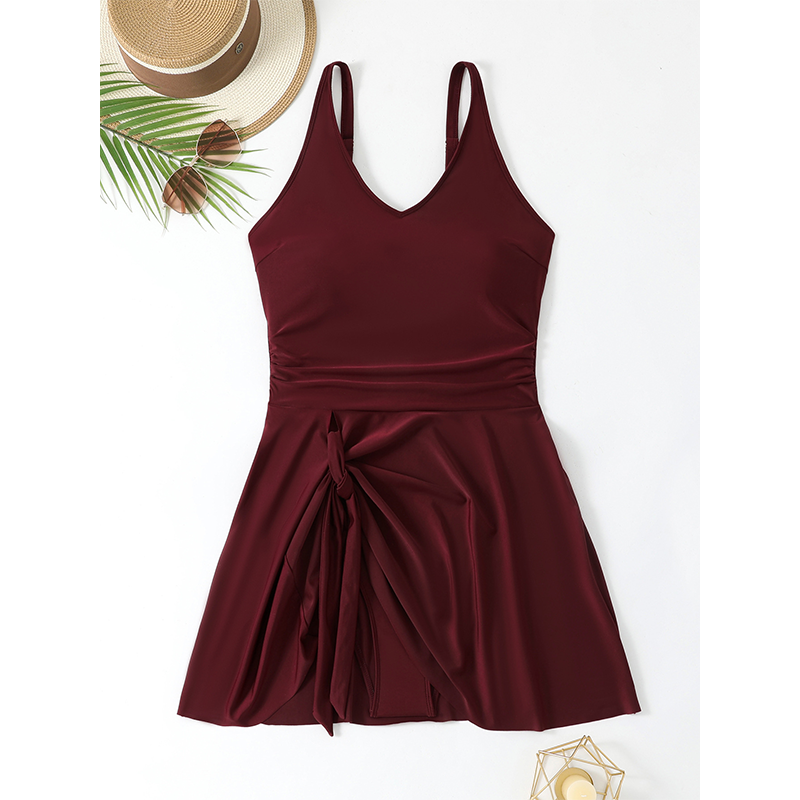 🥳SUMMER HOT SALE🎉1LAST DAY 50% OFF⌛️🩱Elegant Plus Size Solid Color Swim Dress – Premium Textured One-Piece for Beach & Pool