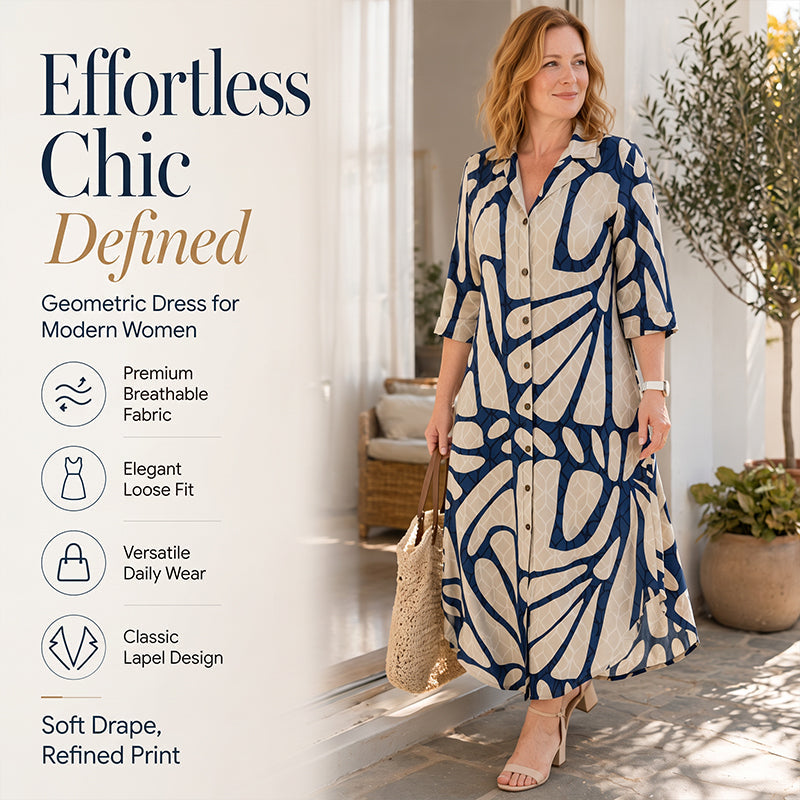 👗 50% OFF NOW! 💥Women's Geometric Print Button-Down Shirt Dress