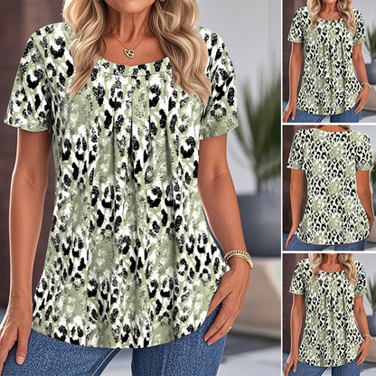 🐆LAST DAY SALE 50% OFF🐾Women's Casual Printed Round Neck Short Sleeve Top