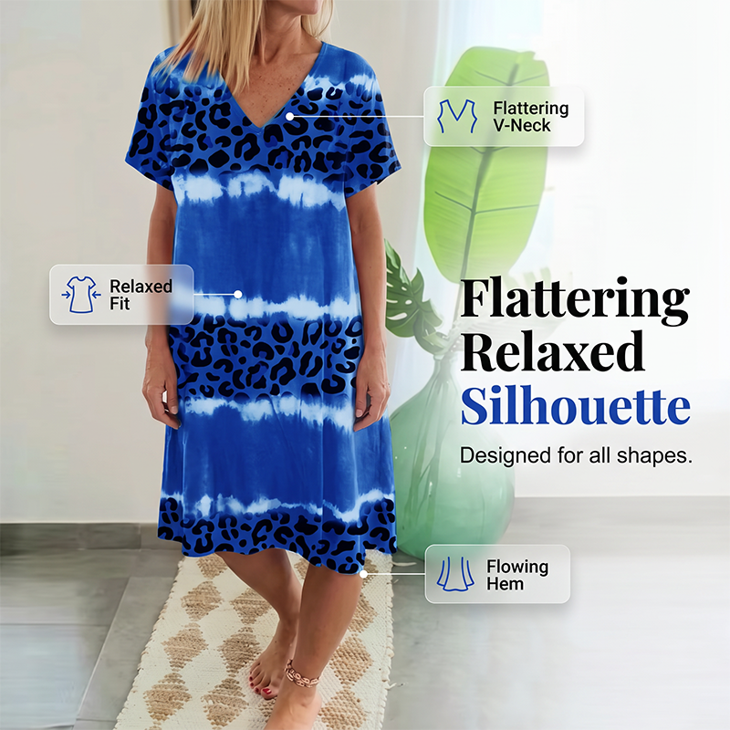 🥳2026 HOT SALE🥳Women's Casual Tie Dye Leopard Print V-Neck Dress