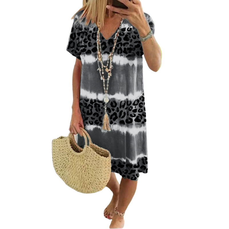 🥳2026 HOT SALE🥳Women's Casual Tie Dye Leopard Print V-Neck Dress