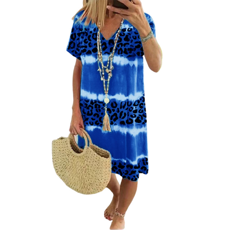 🥳2026 HOT SALE🥳Women's Casual Tie Dye Leopard Print V-Neck Dress