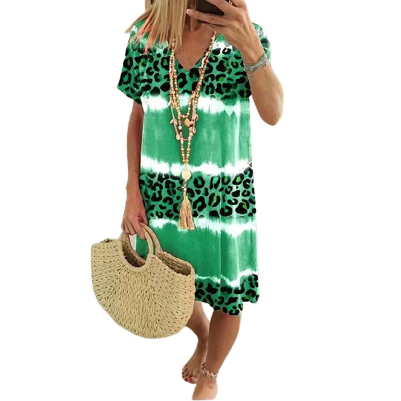 🥳2026 HOT SALE🥳Women's Casual Tie Dye Leopard Print V-Neck Dress