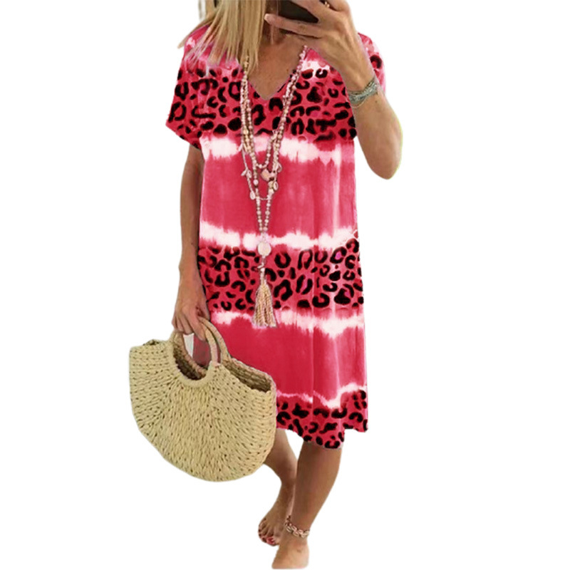 🥳2026 HOT SALE🥳Women's Casual Tie Dye Leopard Print V-Neck Dress