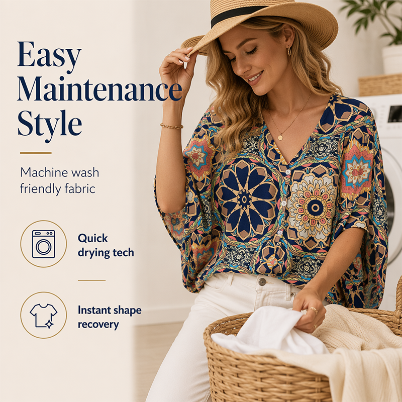 🔥Last Day Special Sale 60% OFF!!💝Women's V-Neck Bohemian Print Blouse Summer Loose Fit Shirt
