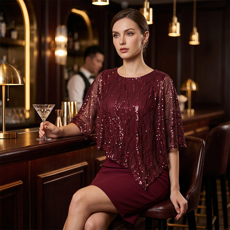⏳Limited-time 50% off⏰Women's Elegant Sequin Asymmetrical Cape Slim Fit Midi Dress