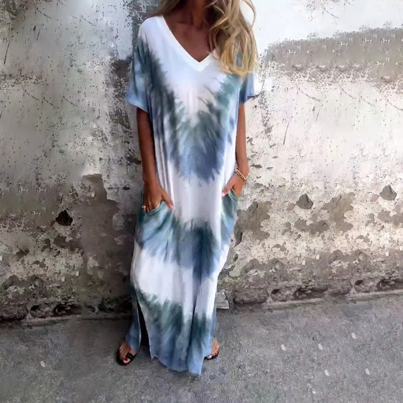 🎨✨ LIMITED TIME 50% OFF! 🦋V-Neck Printed Maxi Dress – Unique pattern & flattering drape – Stand out with effortless grace.