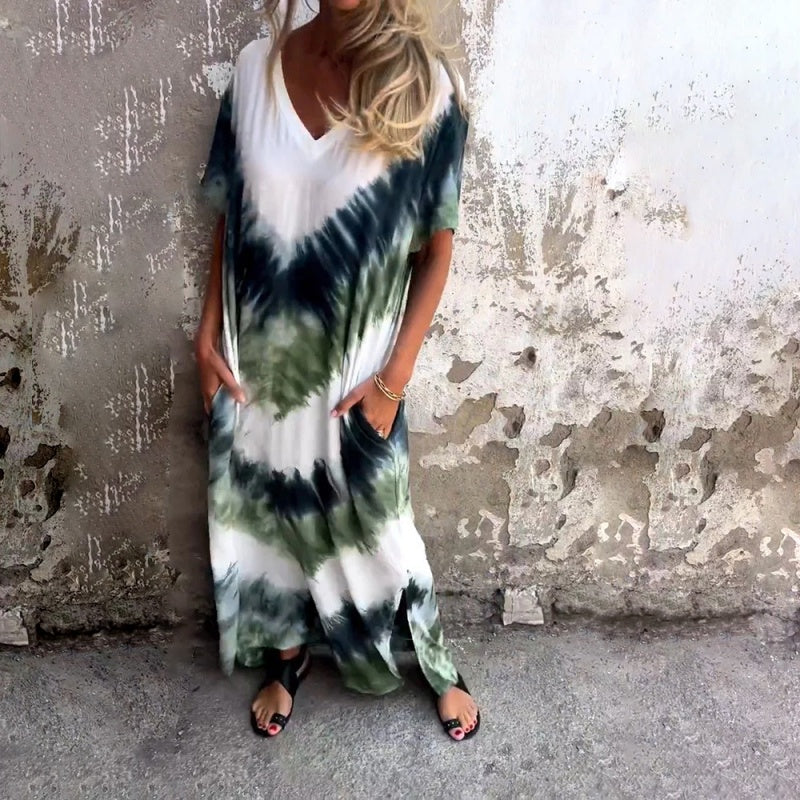 🎨✨ LIMITED TIME 50% OFF! 🦋V-Neck Printed Maxi Dress – Unique pattern & flattering drape – Stand out with effortless grace.