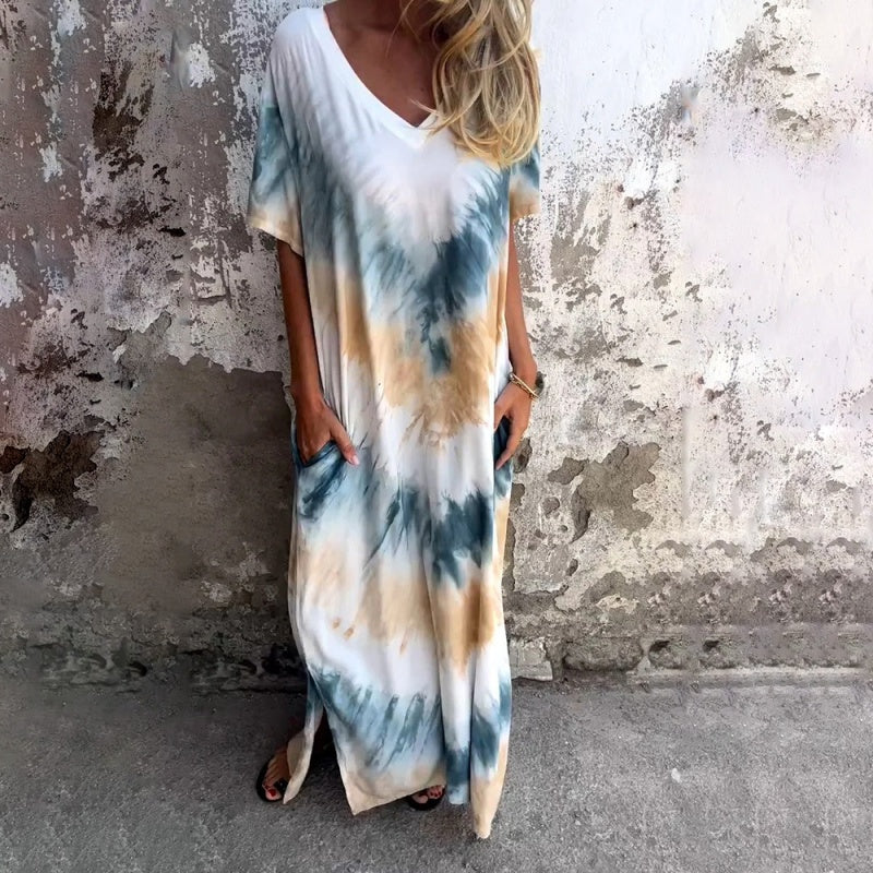 🎨✨ LIMITED TIME 50% OFF! 🦋V-Neck Printed Maxi Dress – Unique pattern & flattering drape – Stand out with effortless grace.