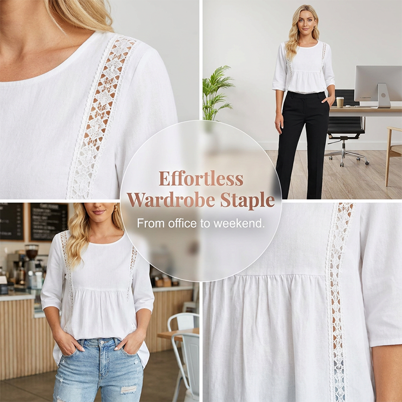🎨✨ LIMITED TIME 50% OFF! 🦋Women's Lace V-Neck 7/8 Sleeve Blouse