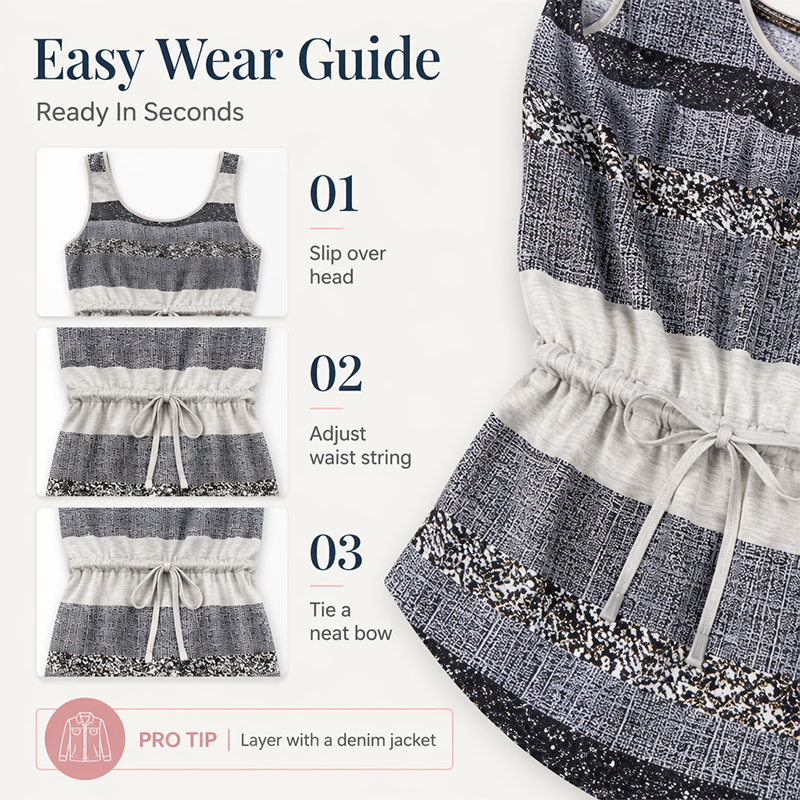 👚🔄 50% OFF! 🌀Striped Drawstring Dress – Classic stripes & easy pairing.