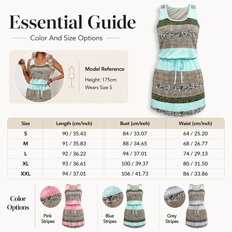 👚🔄 50% OFF! 🌀Striped Drawstring Dress – Classic stripes & easy pairing.