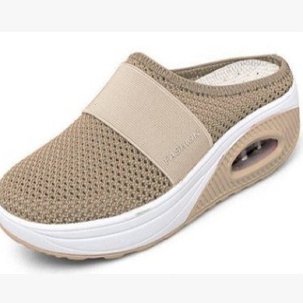 Women's Casual Hollowed Out Fabric Flat Bottom Slope Heel Slippers