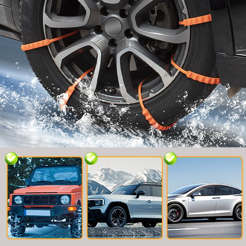 🚗 50% OFF ⏰ Universal Reusable Anti-Skid Nylon Tire Chains – Install in 90s, No Jack Needed! ❄️⛓️